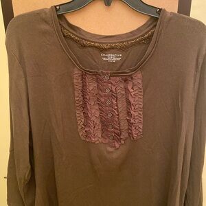 NWT 2X Charter Club brown top with ruffles and 3-4 sleeves